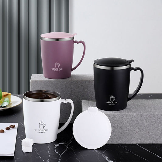 Insulated Coffee Mug with Handle & Lid - 17oz Stainless Steel Travel Tumbler, Double Wall Vacuum (Black) by PALIFEUR 20_【Couple Set】 Matching Pair Coffee Mug Set