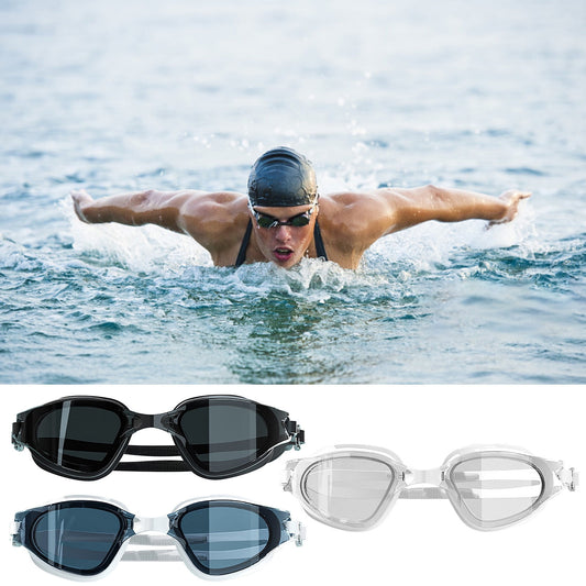 Large Frame Swim Goggles for Adults - Electroplated Anti-Fog HD Myopia Swimming Goggles with Adjustable Nose Cover, Leak-Proof Seal for Men & Women, Pool & Open Water by PALIFEUR 15_Anti-Glare Swimming Goggles Adult_BU