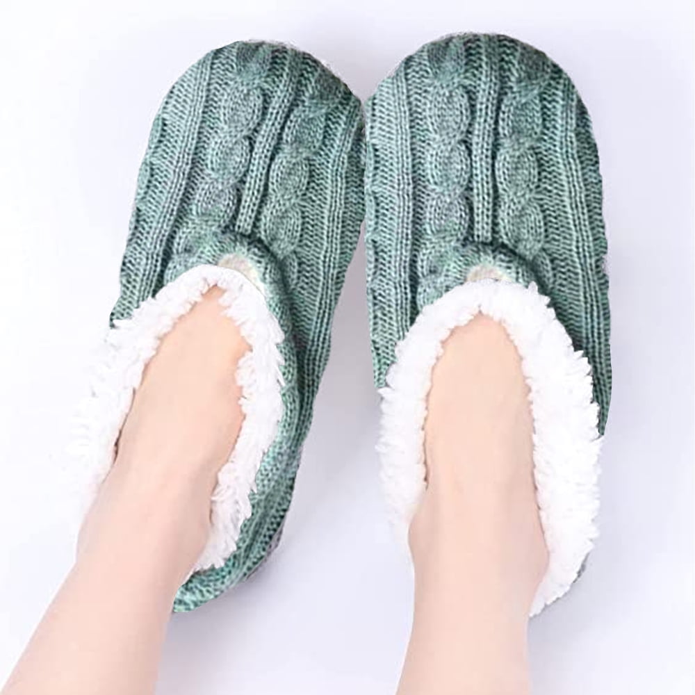 1Pairs Womens Thick & Warm Slipper Socks with Non Slip Grippers - House Socks,light pink light blue