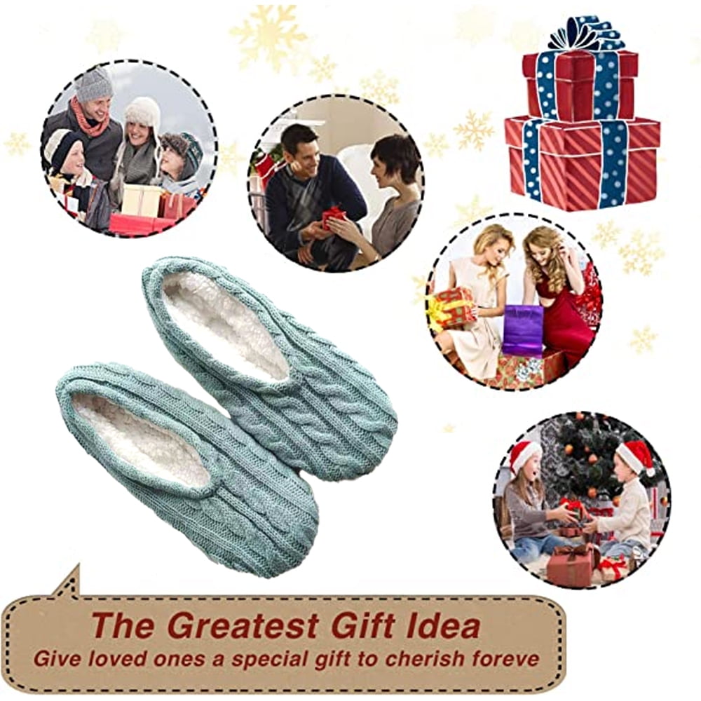 1Pairs Womens Thick & Warm Slipper Socks with Non Slip Grippers - House Socks,light pink light blue
