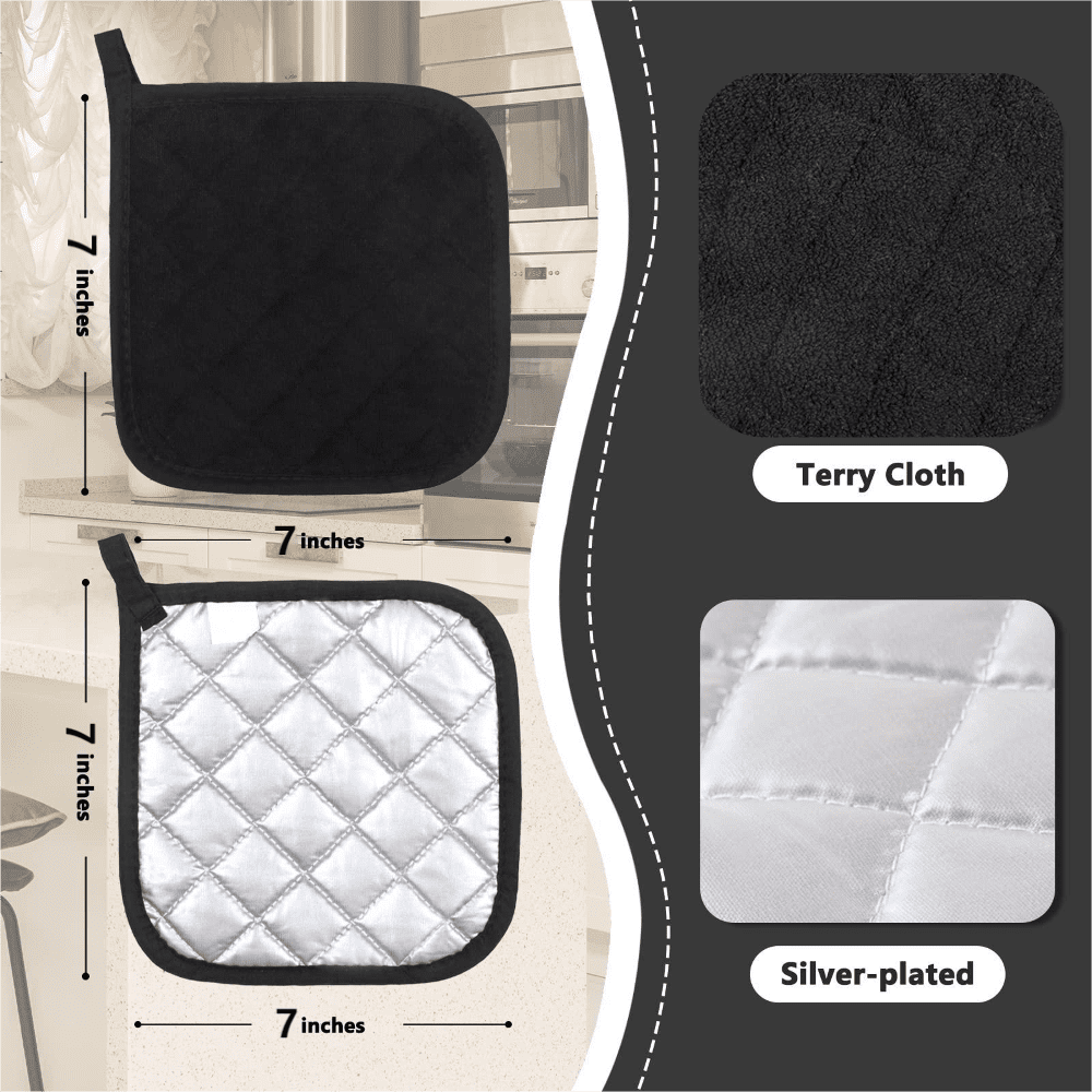 4 Pack Pot Holders for Kitchen Heat Resistant Pot Holders Sets Oven Hot Pads Terry Cloth Pot Holders for Cooking Baking(7"x 7",GRAY) 7" x 7" BLUE