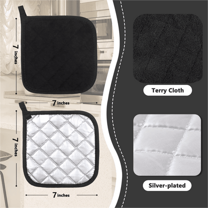 4 Pack Pot Holders for Kitchen Heat Resistant Pot Holders Sets Oven Hot Pads Terry Cloth Pot Holders for Cooking Baking(7"x 7",GRAY) 7" x 7" BLUE