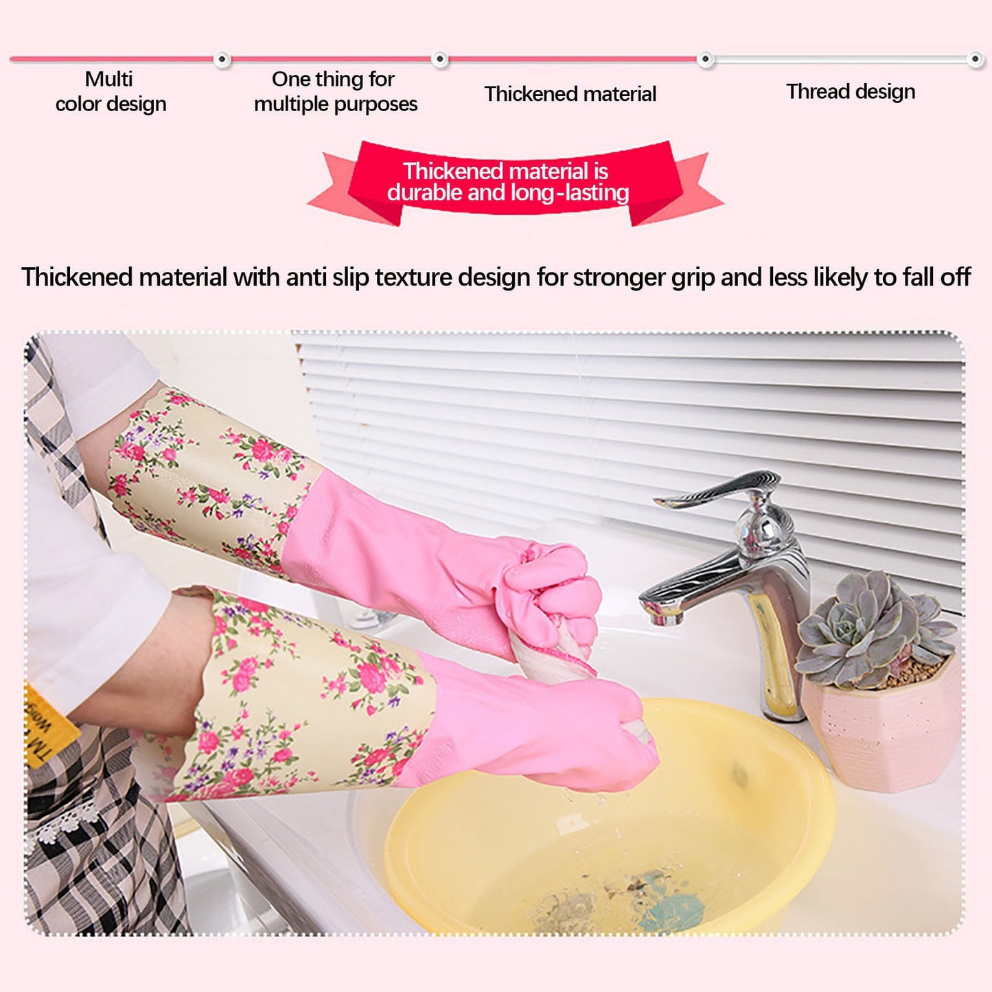 LSLJS Rubber Gloves, Cleaning Gloves, Dishwashing Gloves, Kitchen Gloves for Washing Dishes, Household Reusable Gloves for Cleaning, Dishwasher Safe Flower Print Dish Gloves Medium Pink On Clearance M APurple-plush
