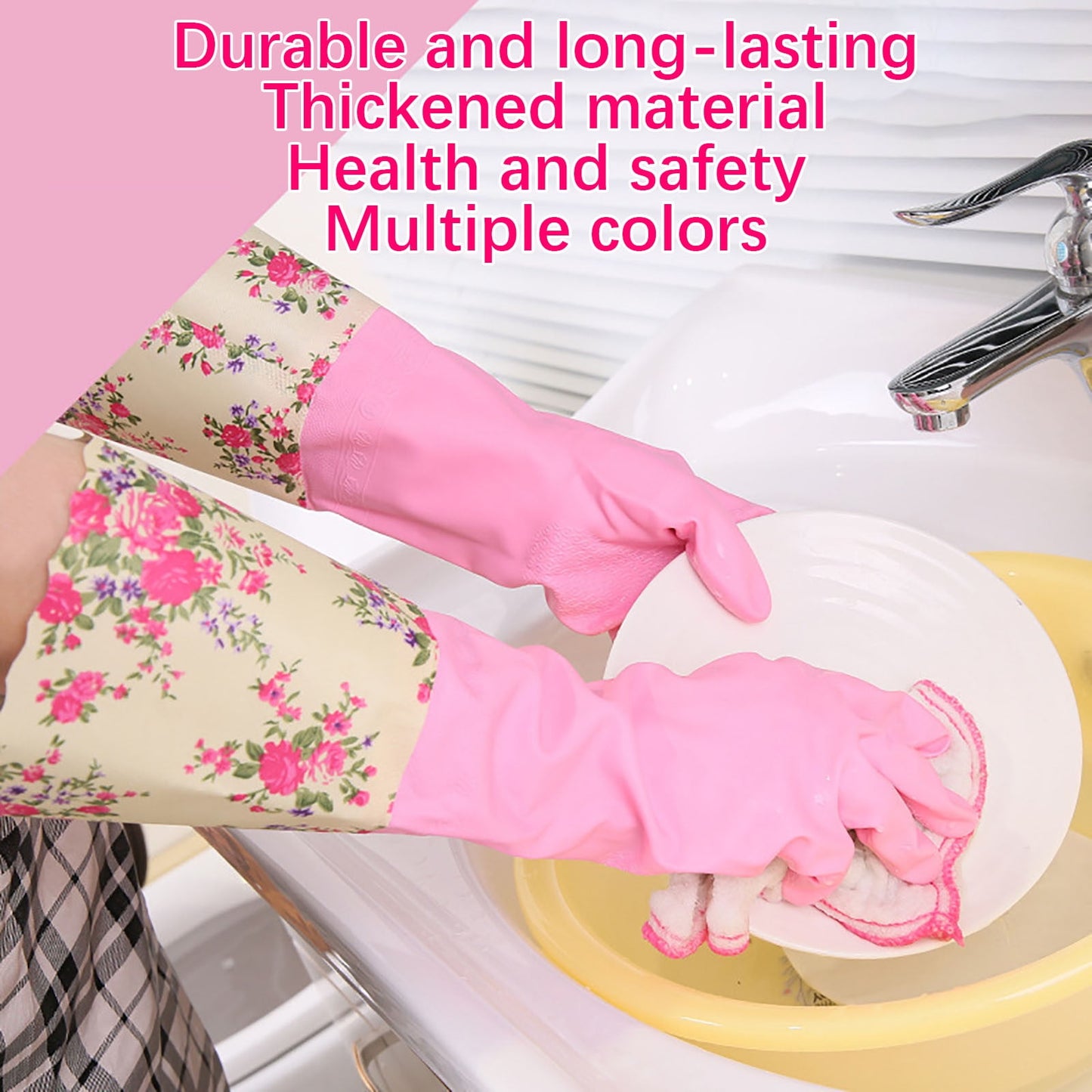 LSLJS Rubber Gloves, Cleaning Gloves, Dishwashing Gloves, Kitchen Gloves for Washing Dishes, Household Reusable Gloves for Cleaning, Dishwasher Safe Flower Print Dish Gloves Medium Pink On Clearance M APurple-plush