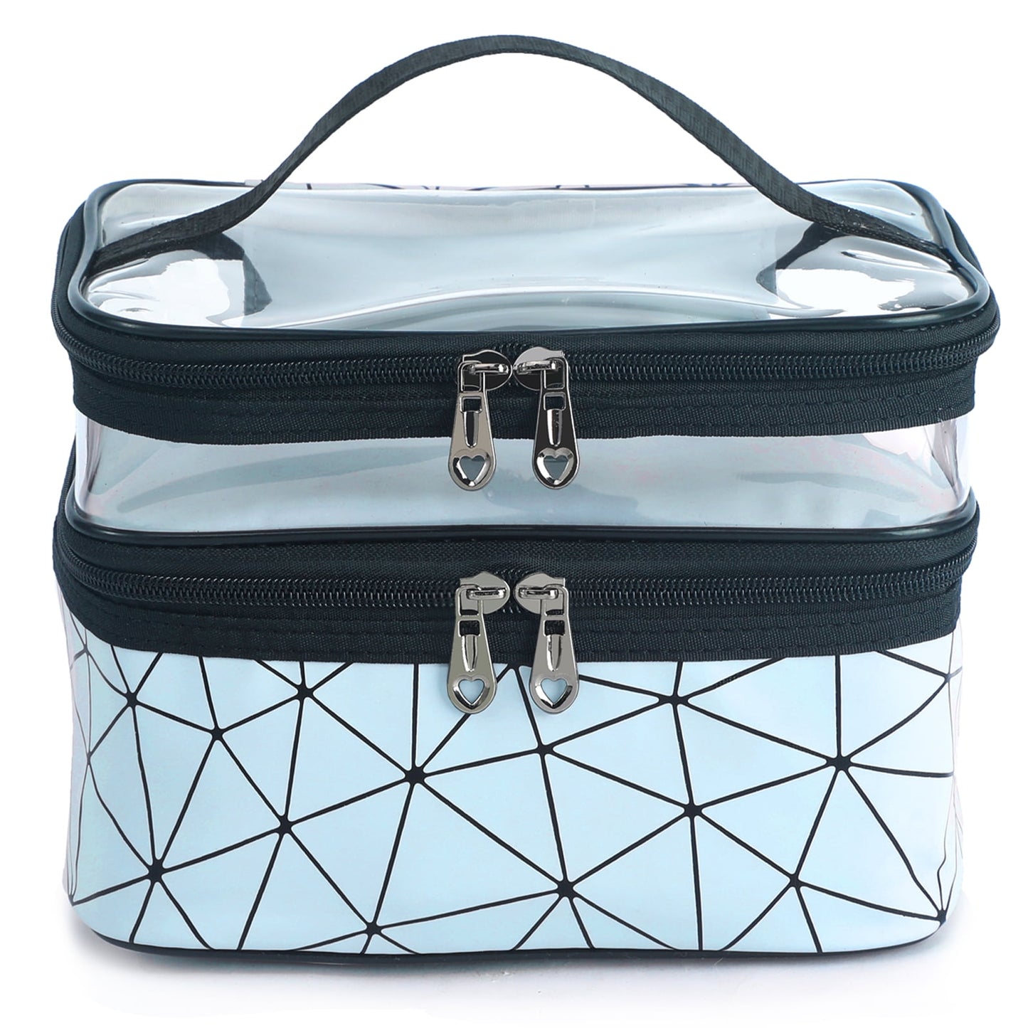 Meiyuuo Makeup Bag Cosmetic Bag Travelling Double Layer Make Up Bag Organizer Medium Case for Women Girls Reusable Toiletry Bags(Blue) Blue
