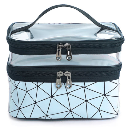 Meiyuuo Makeup Bag Cosmetic Bag Travelling Double Layer Make Up Bag Organizer Medium Case for Women Girls Reusable Toiletry Bags(Blue) Blue