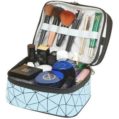 Meiyuuo Makeup Bag Cosmetic Bag Travelling Double Layer Make Up Bag Organizer Medium Case for Women Girls Reusable Toiletry Bags(Blue) Blue