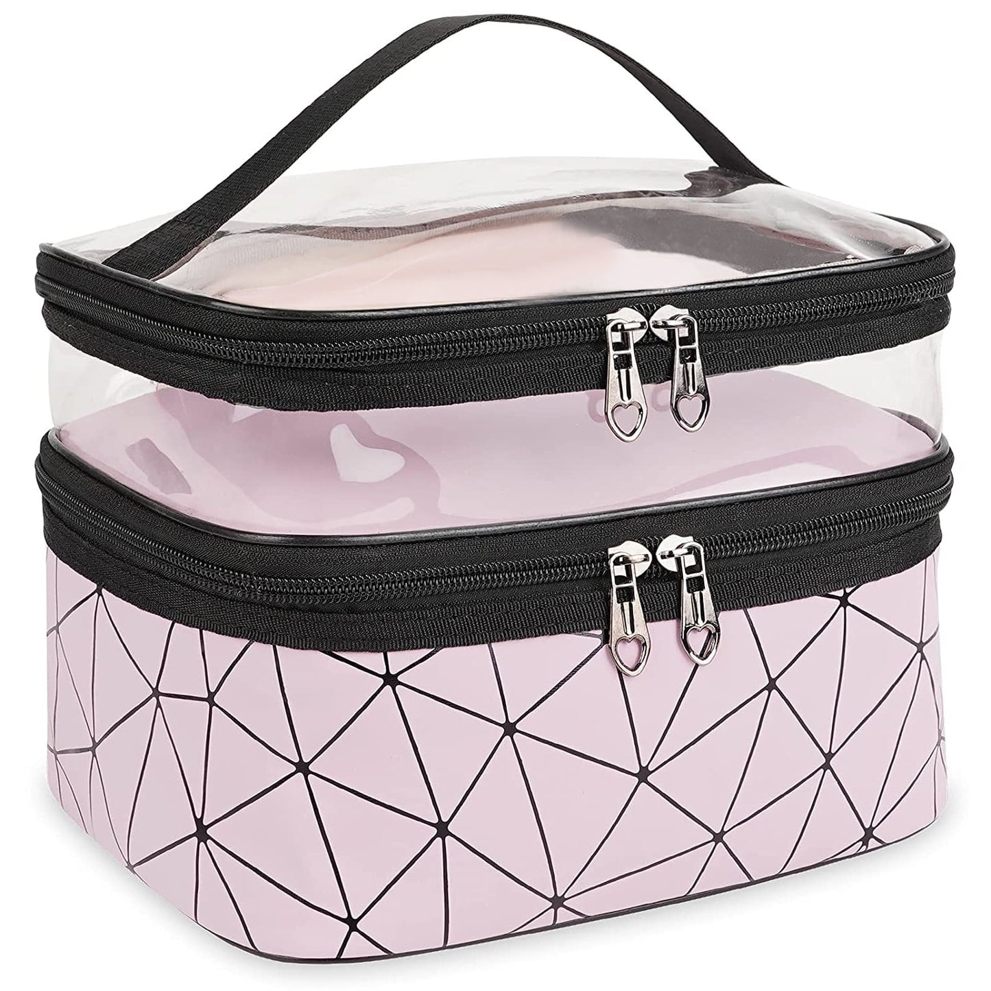Meiyuuo Makeup Bag Cosmetic Bag Travelling Double Layer Make Up Bag Organizer Medium Case for Women Girls Reusable Toiletry Bags(Blue) Dark Black