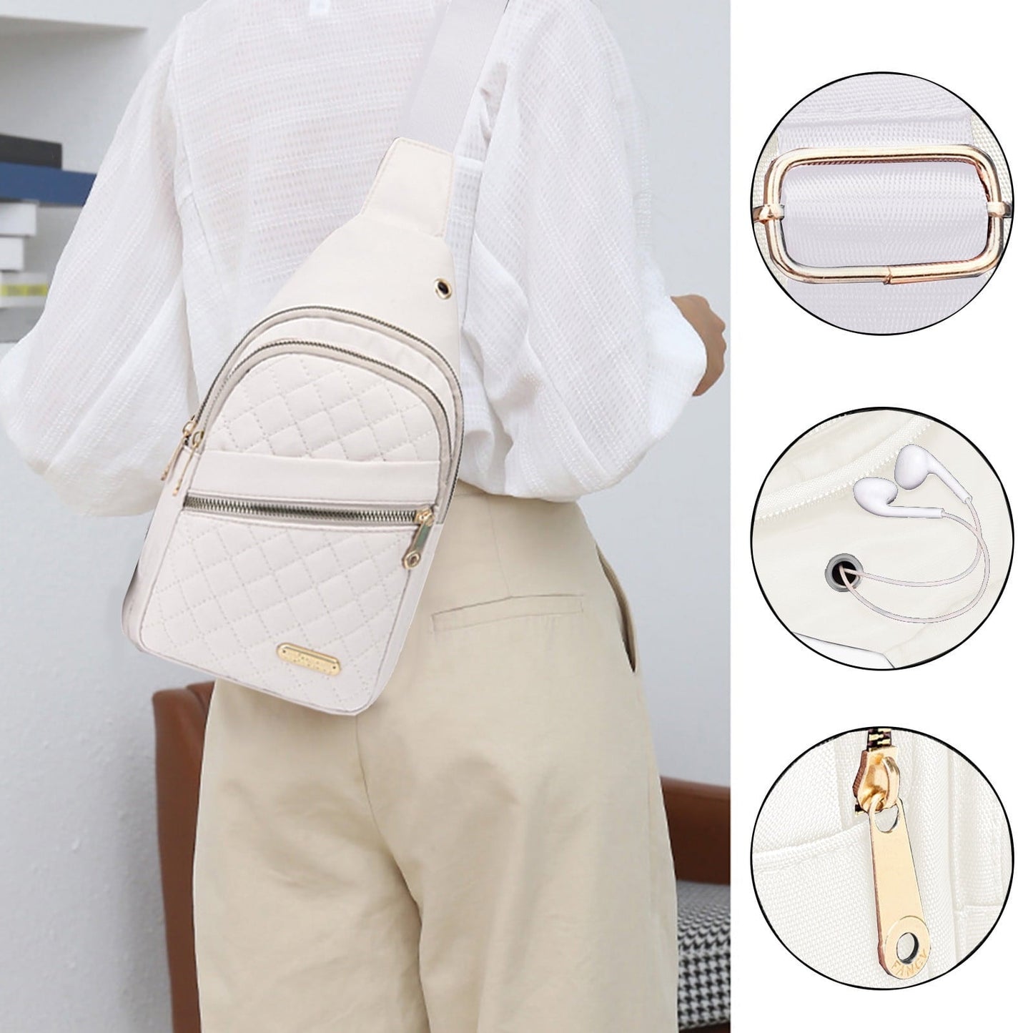 Suncoda Sling Bag for Women, Crossbody Sling Backpack Small Sling Bag Multipurpose Crossbody Shoulder Bag Travel Hiking Backpack, Sling Bag for Men #1-White