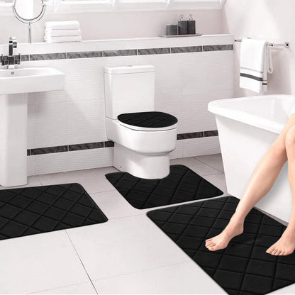 Clearance Tyidzon Bathroom Rugs 4 Piece Ultra Soft & Non-Slip Memory Foam Bath Mats for Bathroom, Absorbent Quick-Drying Bath Mats for Shower Bathroom Floor Rugs Black