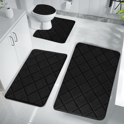 Clearance Tyidzon Bathroom Rugs 4 Piece Ultra Soft & Non-Slip Memory Foam Bath Mats for Bathroom, Absorbent Quick-Drying Bath Mats for Shower Bathroom Floor Rugs Black