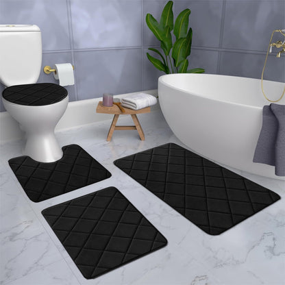 Clearance Tyidzon Bathroom Rugs 4 Piece Ultra Soft & Non-Slip Memory Foam Bath Mats for Bathroom, Absorbent Quick-Drying Bath Mats for Shower Bathroom Floor Rugs Black