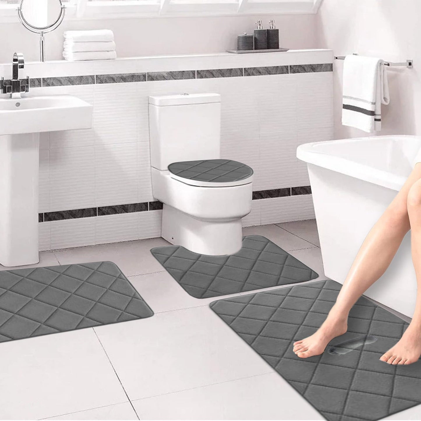 Clearance Tyidzon Bathroom Rugs 4 Piece Ultra Soft & Non-Slip Memory Foam Bath Mats for Bathroom, Absorbent Quick-Drying Bath Mats for Shower Bathroom Floor Rugs Dark Gray
