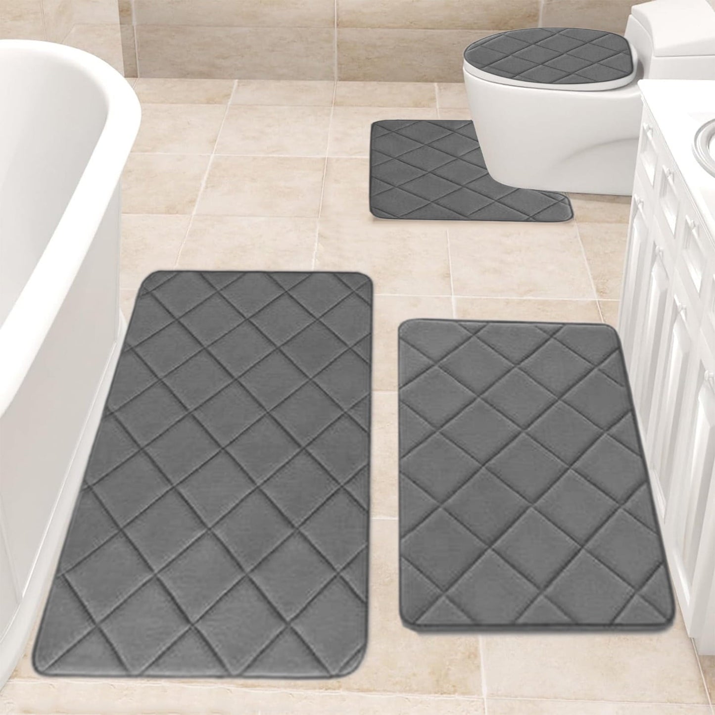 Clearance Tyidzon Bathroom Rugs 4 Piece Ultra Soft & Non-Slip Memory Foam Bath Mats for Bathroom, Absorbent Quick-Drying Bath Mats for Shower Bathroom Floor Rugs Dark Gray