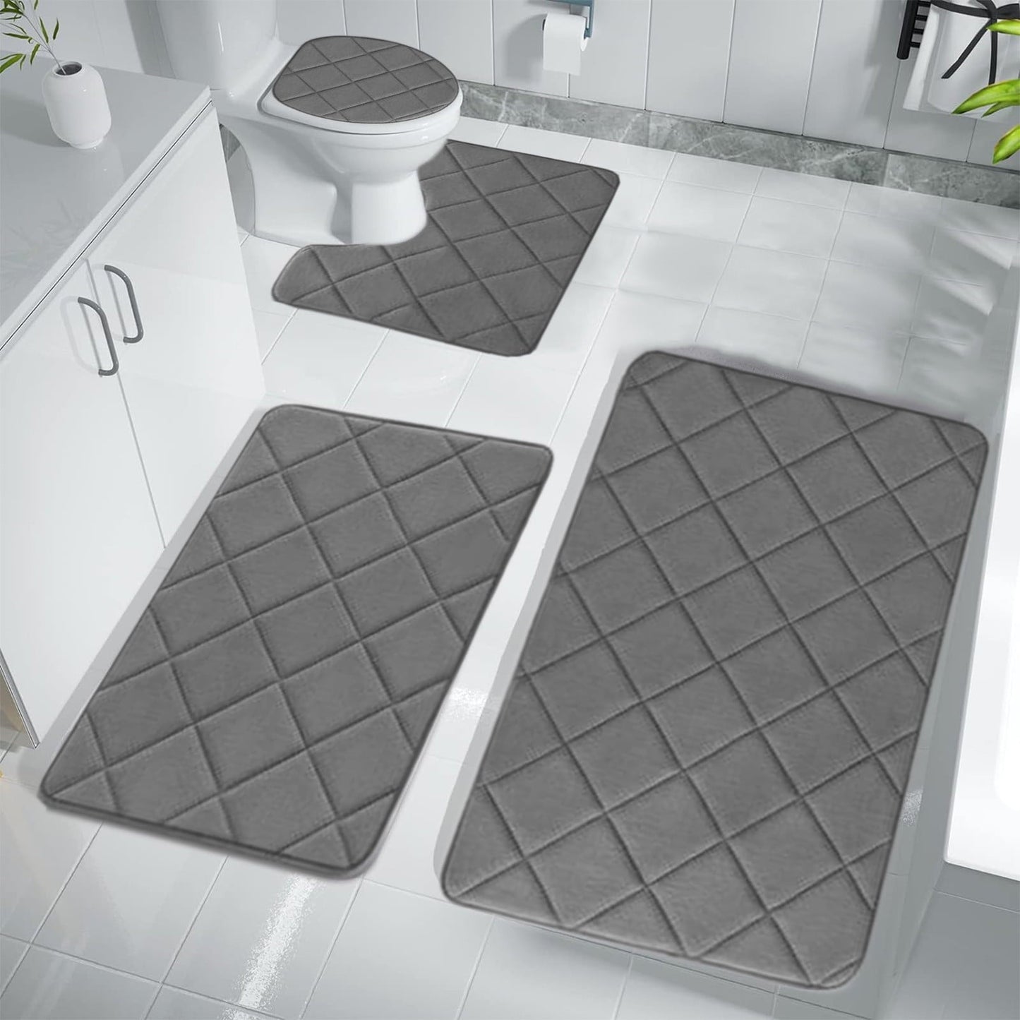 Clearance Tyidzon Bathroom Rugs 4 Piece Ultra Soft & Non-Slip Memory Foam Bath Mats for Bathroom, Absorbent Quick-Drying Bath Mats for Shower Bathroom Floor Rugs Dark Gray