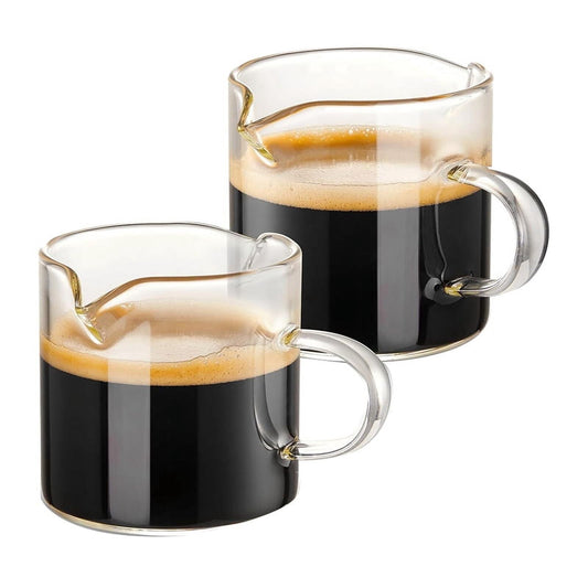 Espresso Cups Set of 2, 4 OZ Double Spouts Cups, Espresso Shot Glasses, Milk Cup with Handle, Clear Glass, Espresso By PULMCheerger 1 Set transparent color.