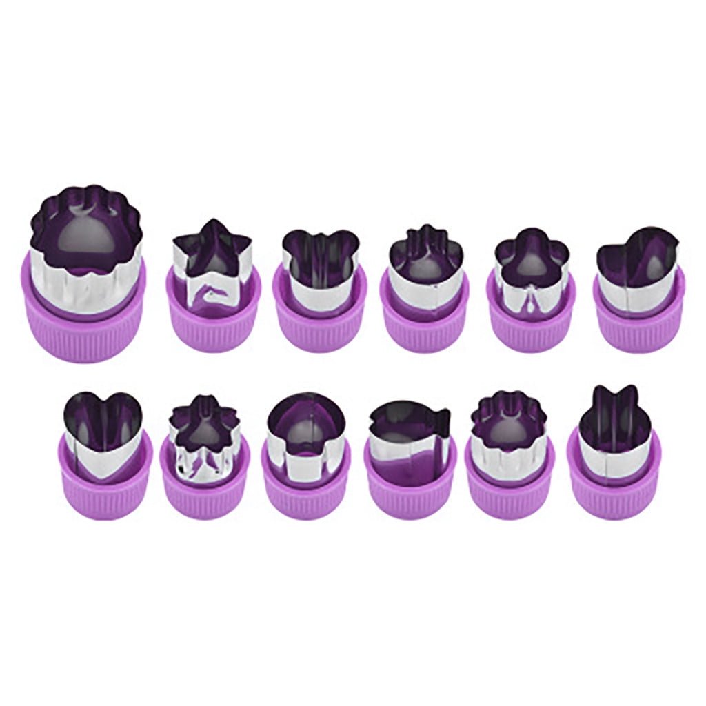 Clearance! Kitchen Utensils Set Eguiwyn 12Pcs Fruit Star Shape Fondant Cake Cookie Plunger Mould Mold Cutter Tools 12Pcs Slicing Molds Fruit and Vegetable Embossing Molds Biscuit Cutting Molds 2-Purple