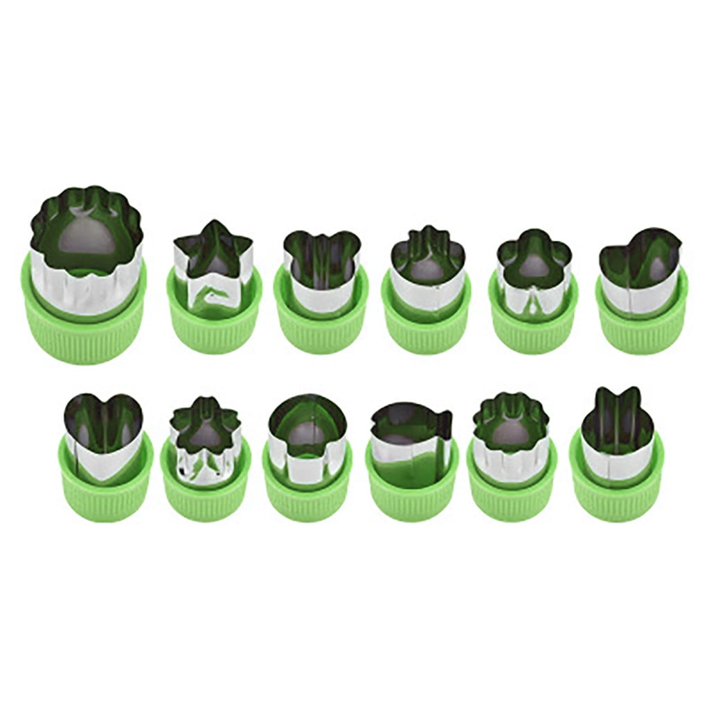 Clearance! Kitchen Utensils Set Eguiwyn 12Pcs Fruit Star Shape Fondant Cake Cookie Plunger Mould Mold Cutter Tools 12Pcs Slicing Molds Fruit and Vegetable Embossing Molds Biscuit Cutting Molds 3-Green