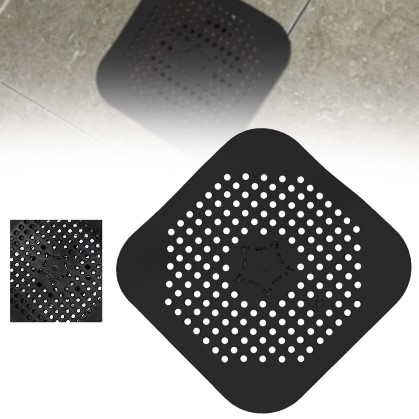 JWDX Strainers Clearance, Square Drain Cover for Shower Drain Hair Catcher Flat Silicone Plug for Bathroom and Kitchen Filter Shower Drain Flat Strainer Stopper Z1-Black