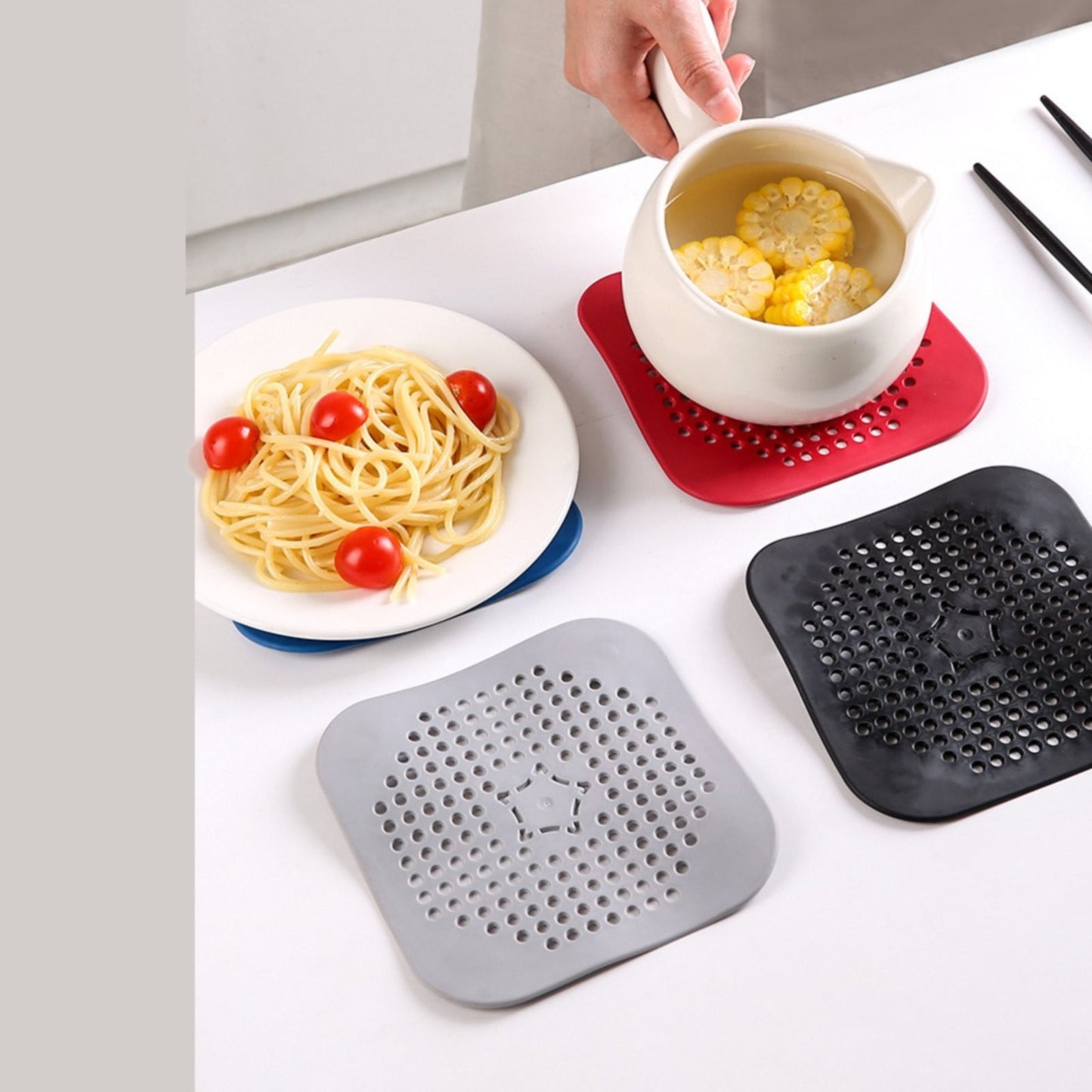 JWDX Strainers Clearance, Square Drain Cover for Shower Drain Hair Catcher Flat Silicone Plug for Bathroom and Kitchen Filter Shower Drain Flat Strainer Stopper Z1-Black