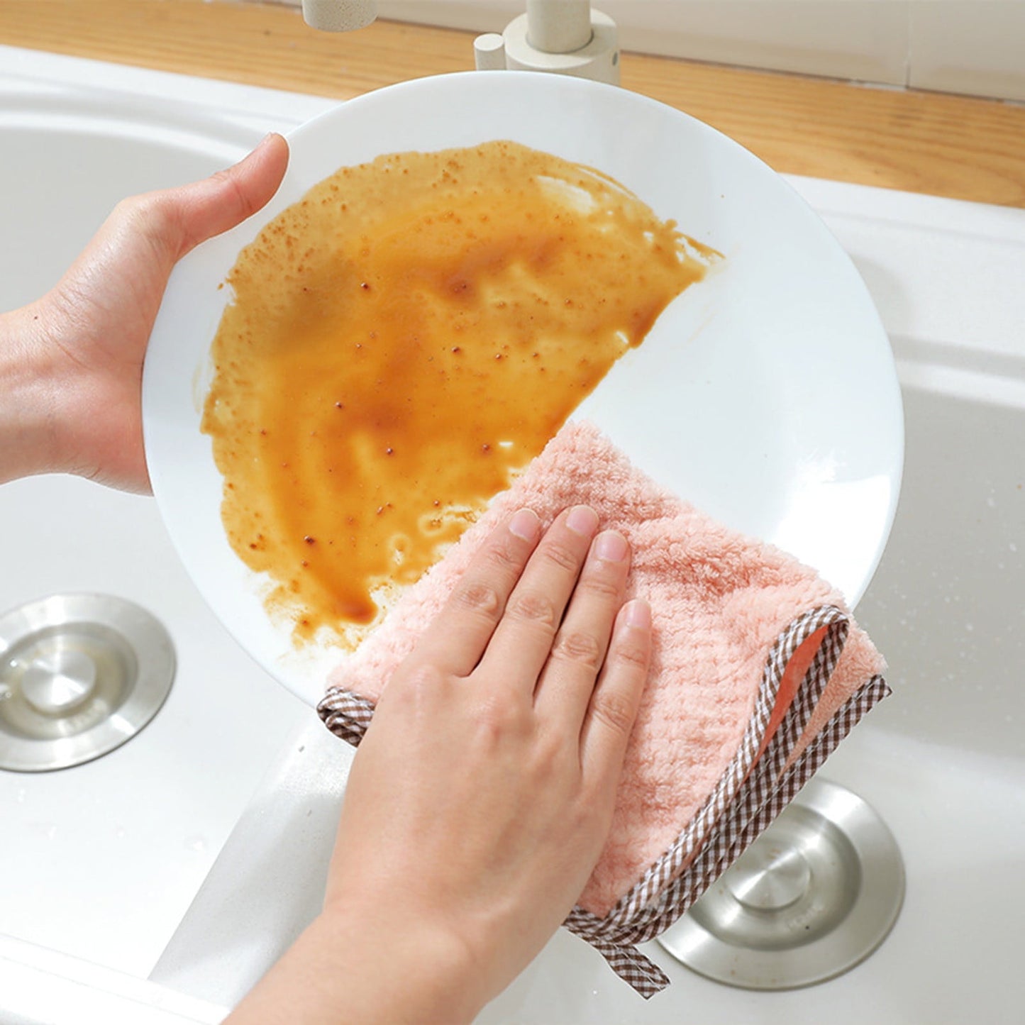 JWDX Wipes Clearance, 5Pcs Rag Dish Cloth Water Absorption Thickening Pot Washing Towel Table Home Kitchen Dishcloth Pink