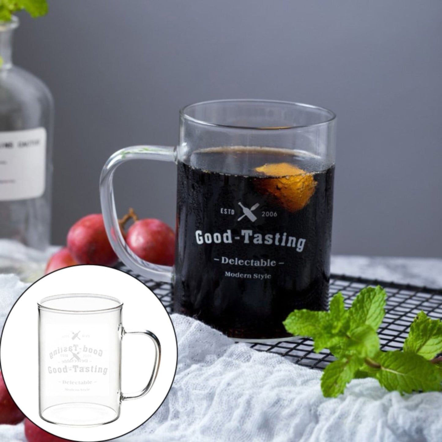JWDX Bottle, Mug, Kitchen Supplies Clearance, Clear Glass Coffee Mugs 17 Oz Clear Transparent Tea Cups & Coffee Glasses Large Cappuccino Clear Cup with Handle for Hot/Cold Beverage Circular White
