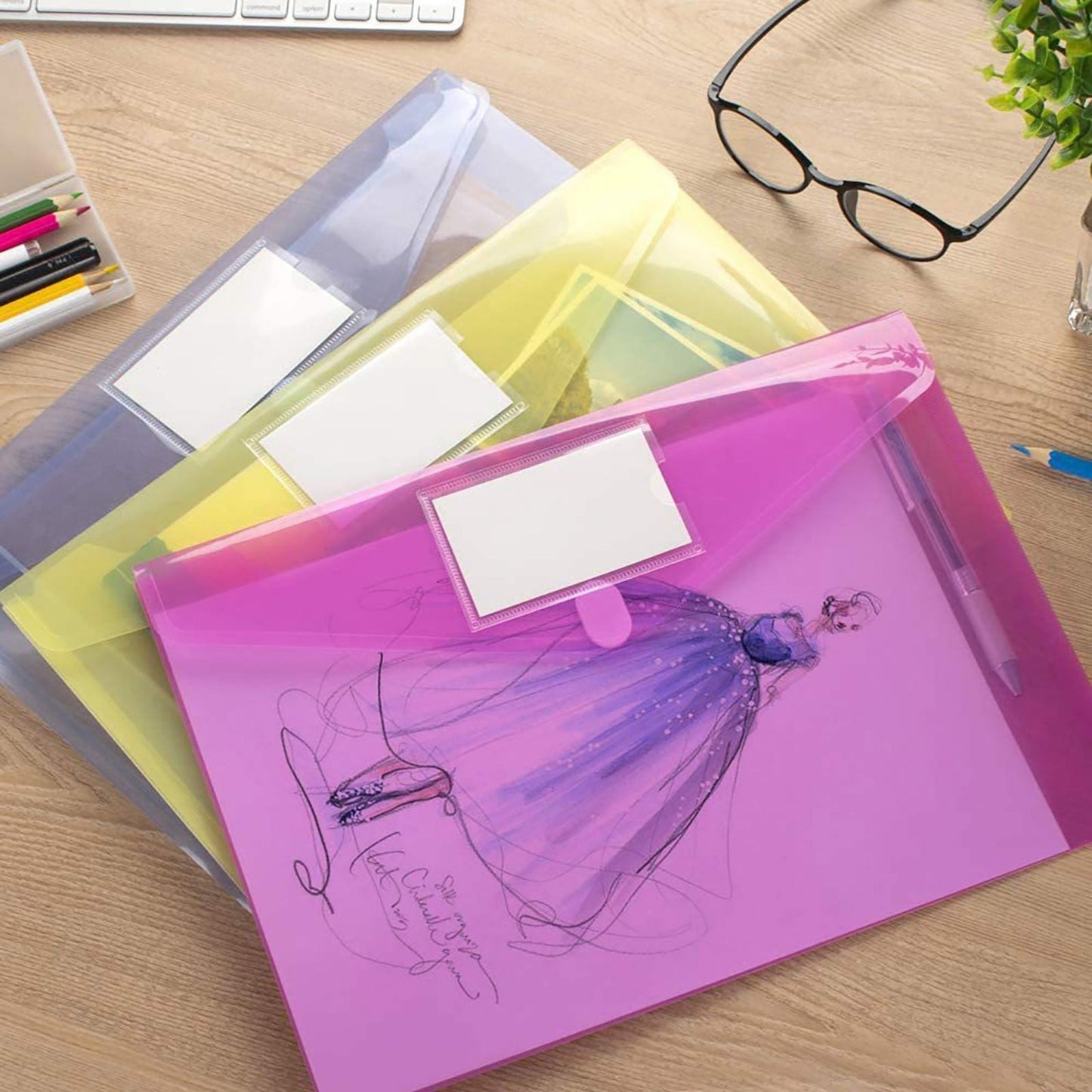 Zip Pencil 2 Pack Plastic Envelopes Poly Envelopes Sooez Clear Document Folders Us Letter A4 Size Newyear Arrival! Blue Purple