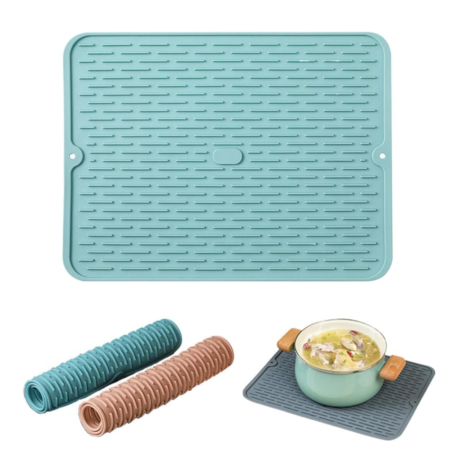 JWDX Placemat Clearance, Silicone Dish Drying Mat 2025 New Kitchen Sink Silicone Draining Mat Fast Drying Stone Sink Tray Heat Silicone Mat Easy Clean Raised Edge Holds Water B