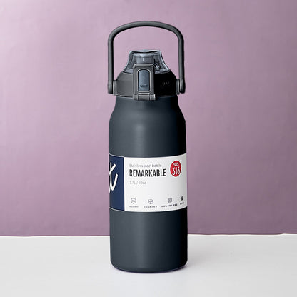 JWDX Glass and Bottle Clearance, Stainless Thermal Water Bottle Thermoses Vacuum Flask with Tumbler Portable Cold Hot Drinks Cup Fitness Cute (Size : 1300Ml) Black