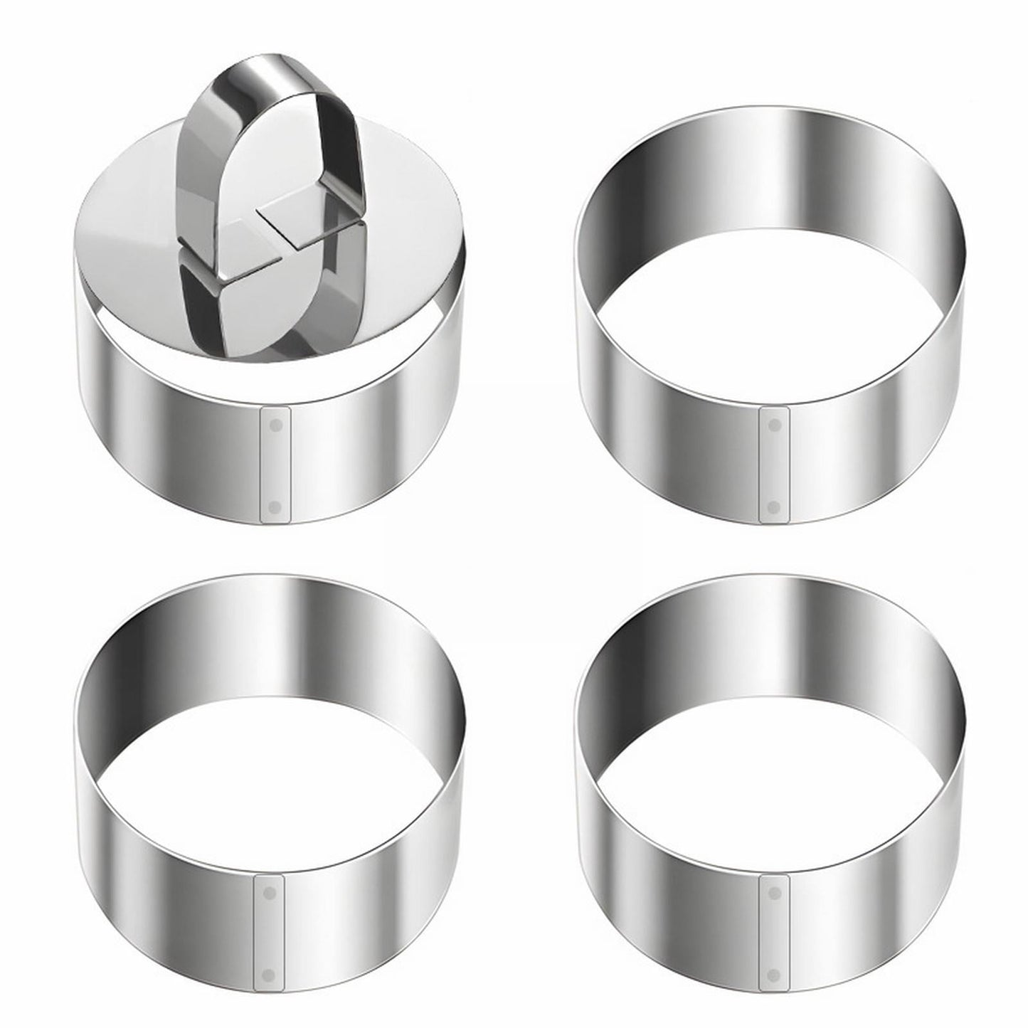 JWDX Cooking Utensils Clearance, 4 Pcs Round Ring for Cooking Stainless 3 Inch Food with 1 Pusher for Cake Dessert Tartare Dessert with Pusher and Lifter Cooking Rings Tartare As shown
