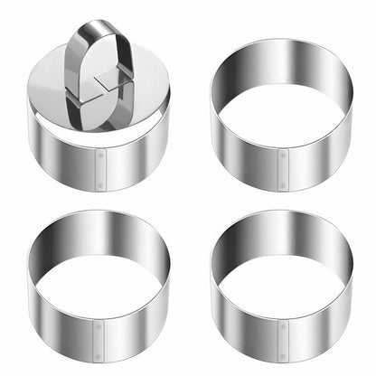 JWDX Cooking Utensils Clearance, 4 Pcs Round Ring for Cooking Stainless 3 Inch Food with 1 Pusher for Cake Dessert Tartare Dessert with Pusher and Lifter Cooking Rings Tartare As shown