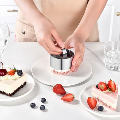 JWDX Cooking Utensils Clearance, 4 Pcs Round Ring for Cooking Stainless 3 Inch Food with 1 Pusher for Cake Dessert Tartare Dessert with Pusher and Lifter Cooking Rings Tartare As shown
