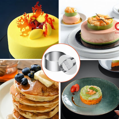 JWDX Cooking Utensils Clearance, 4 Pcs Round Ring for Cooking Stainless 3 Inch Food with 1 Pusher for Cake Dessert Tartare Dessert with Pusher and Lifter Cooking Rings Tartare As shown