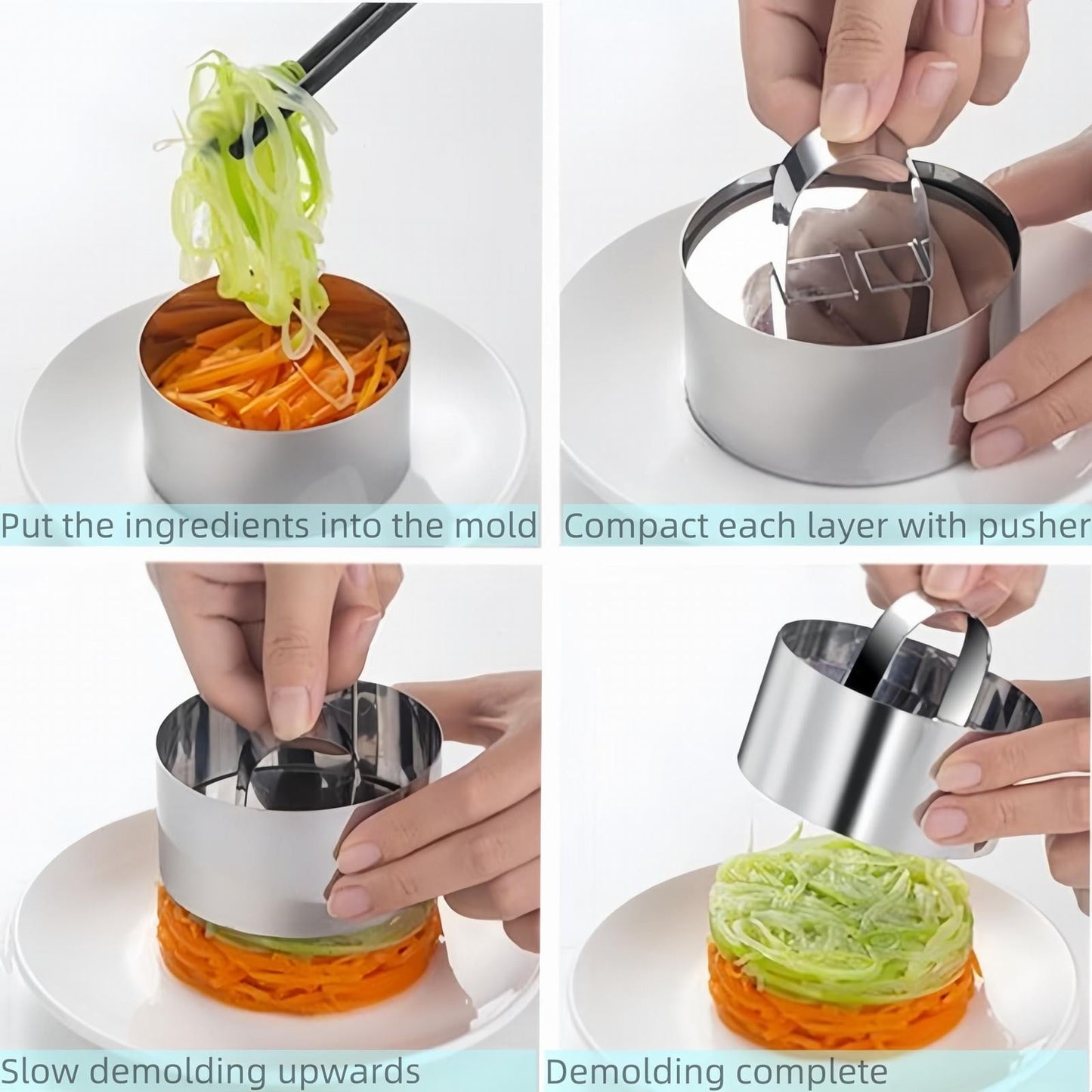 JWDX Cooking Utensils Clearance, 4 Pcs Round Ring for Cooking Stainless 3 Inch Food with 1 Pusher for Cake Dessert Tartare Dessert with Pusher and Lifter Cooking Rings Tartare As shown