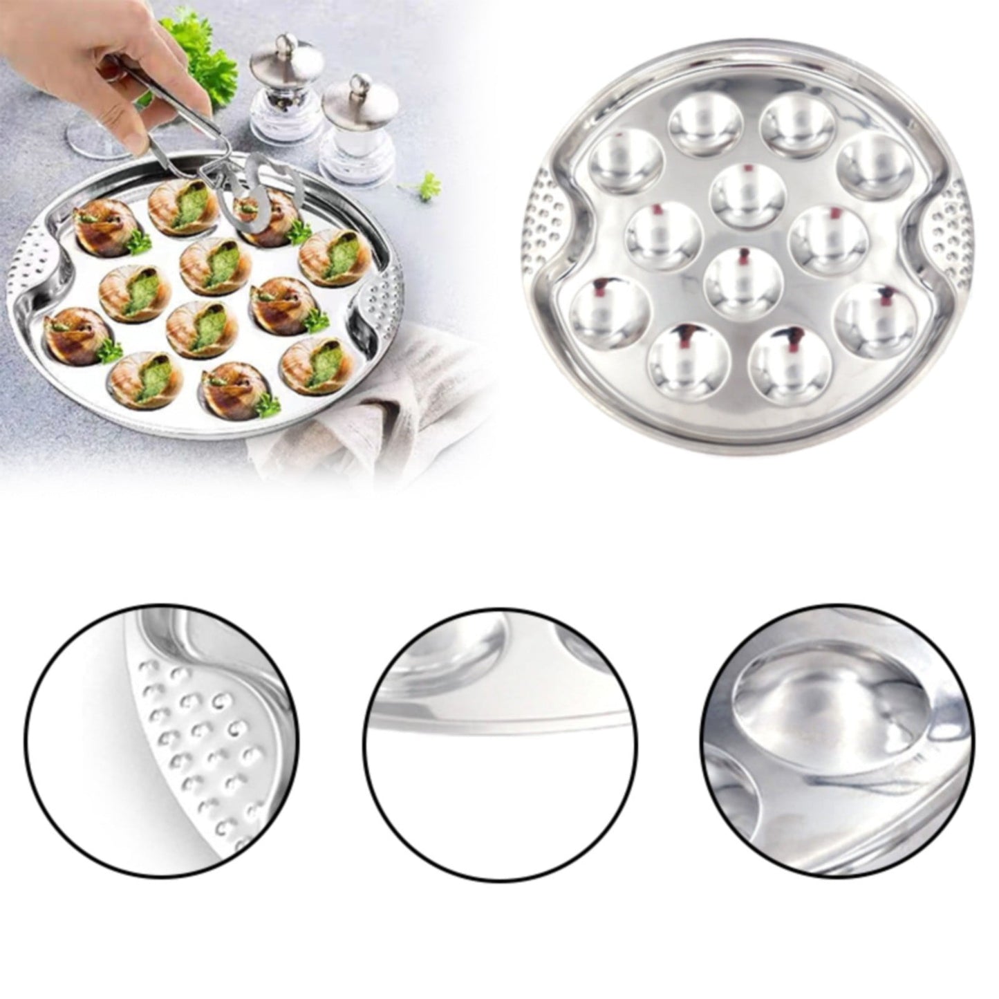 JWDX Baking Trays and Trays Clearance, Stainless Escargot Plates with 12 Compartment Holes Escargot Baking Dish Seafood Plate Dishes for Home Restaurant Hotel Kitchen As shown