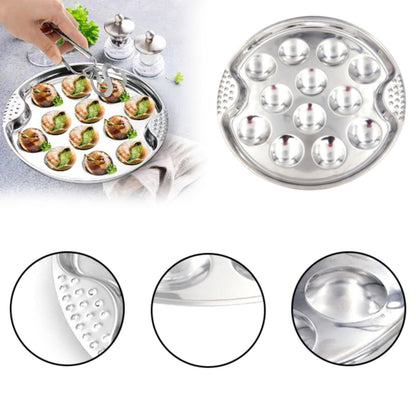 JWDX Baking Trays and Trays Clearance, Stainless Escargot Plates with 12 Compartment Holes Escargot Baking Dish Seafood Plate Dishes for Home Restaurant Hotel Kitchen As shown