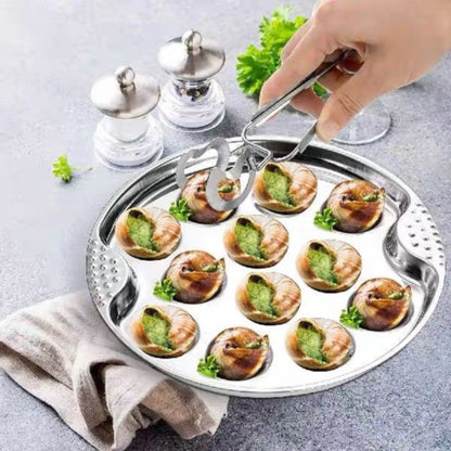 JWDX Baking Trays and Trays Clearance, Stainless Escargot Plates with 12 Compartment Holes Escargot Baking Dish Seafood Plate Dishes for Home Restaurant Hotel Kitchen As shown