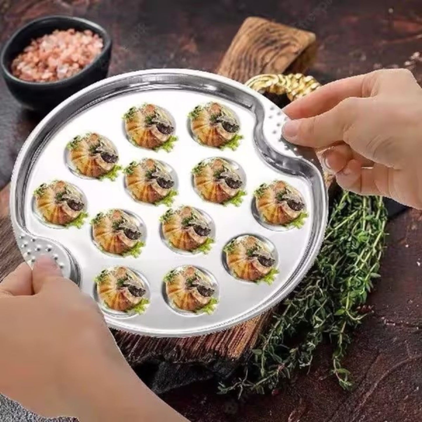 JWDX Baking Trays and Trays Clearance, Stainless Escargot Plates with 12 Compartment Holes Escargot Baking Dish Seafood Plate Dishes for Home Restaurant Hotel Kitchen As shown