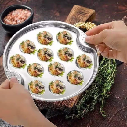 JWDX Baking Trays and Trays Clearance, Stainless Escargot Plates with 12 Compartment Holes Escargot Baking Dish Seafood Plate Dishes for Home Restaurant Hotel Kitchen As shown