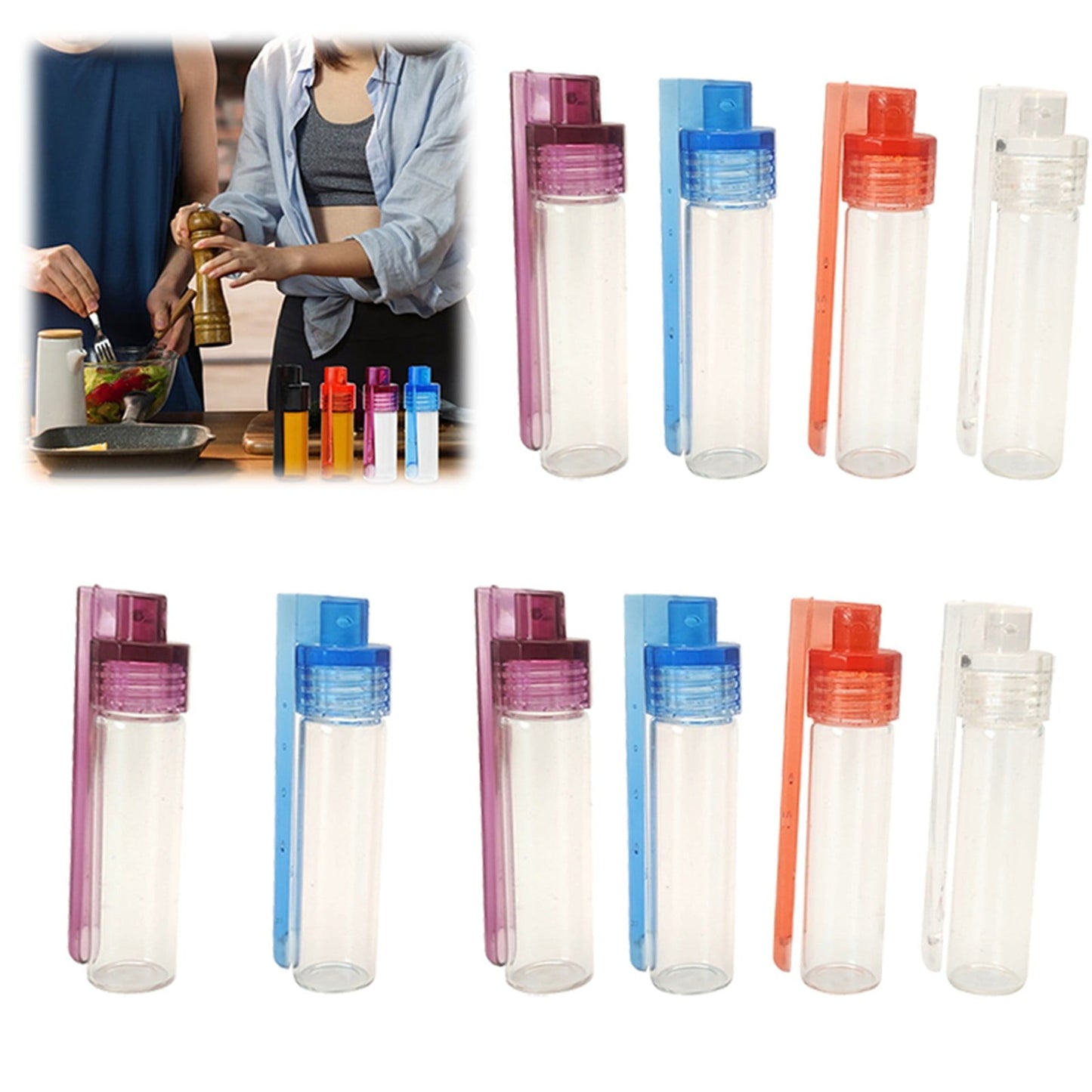 JWDX Food Storage Clearance, Glass Jar Glass Container Glass Bottle Set 10Pcs Portable Condiment Bottles with Spoon for Travel Camping A