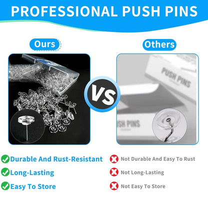 JWDX Hot Clearance! Clear Push Pins Count in Reusable Box for Bulletin Boards and Wall Displays Plastic Head, American Pushpins*1 Box American pushpins Clear