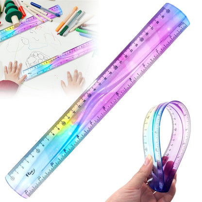 JWDX Hot Clearance! 12 Inch Flexible Ruler Bendable Plastic Ruler Soft Bendable Gradient Colour Rulers with Centimeters and Inches for stǔdənt Schǒ-ǒl Classroom, 1 30Cm Colorful Flexible Ruler Colorful flexible ruler Light blue