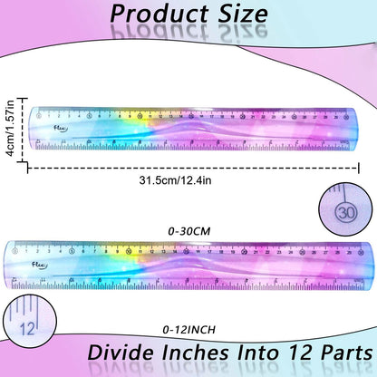 JWDX Hot Clearance! 12 Inch Flexible Ruler Bendable Plastic Ruler Soft Bendable Gradient Colour Rulers with Centimeters and Inches for stǔdənt Schǒ-ǒl Classroom, 1 30Cm Colorful Flexible Ruler Colorful flexible ruler Light blue