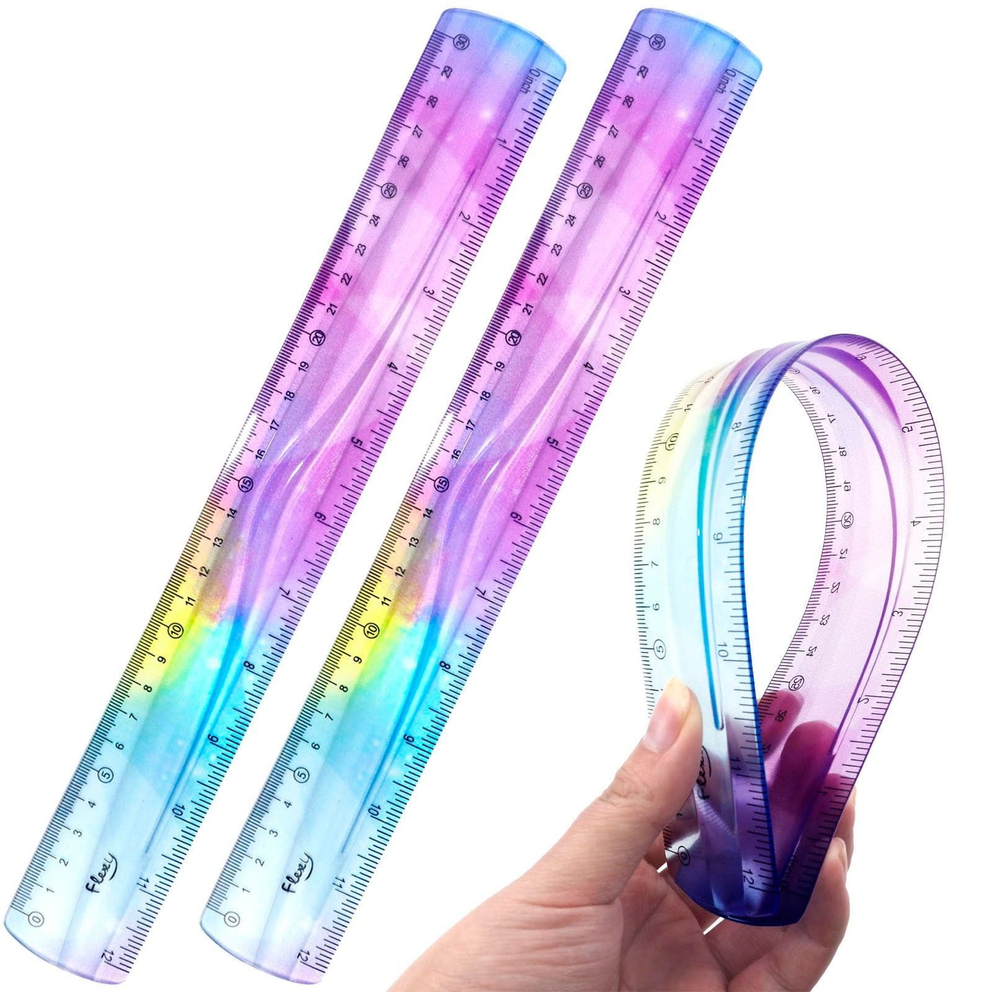 JWDX Hot Clearance! 12 Inch Flexible Ruler Bendable Plastic Ruler Soft Bendable Gradient Colour Rulers with Centimeters and Inches for stǔdənt Schǒ-ǒl Classroom, 1 30Cm Colorful Flexible Ruler Colorful flexible ruler Light blue