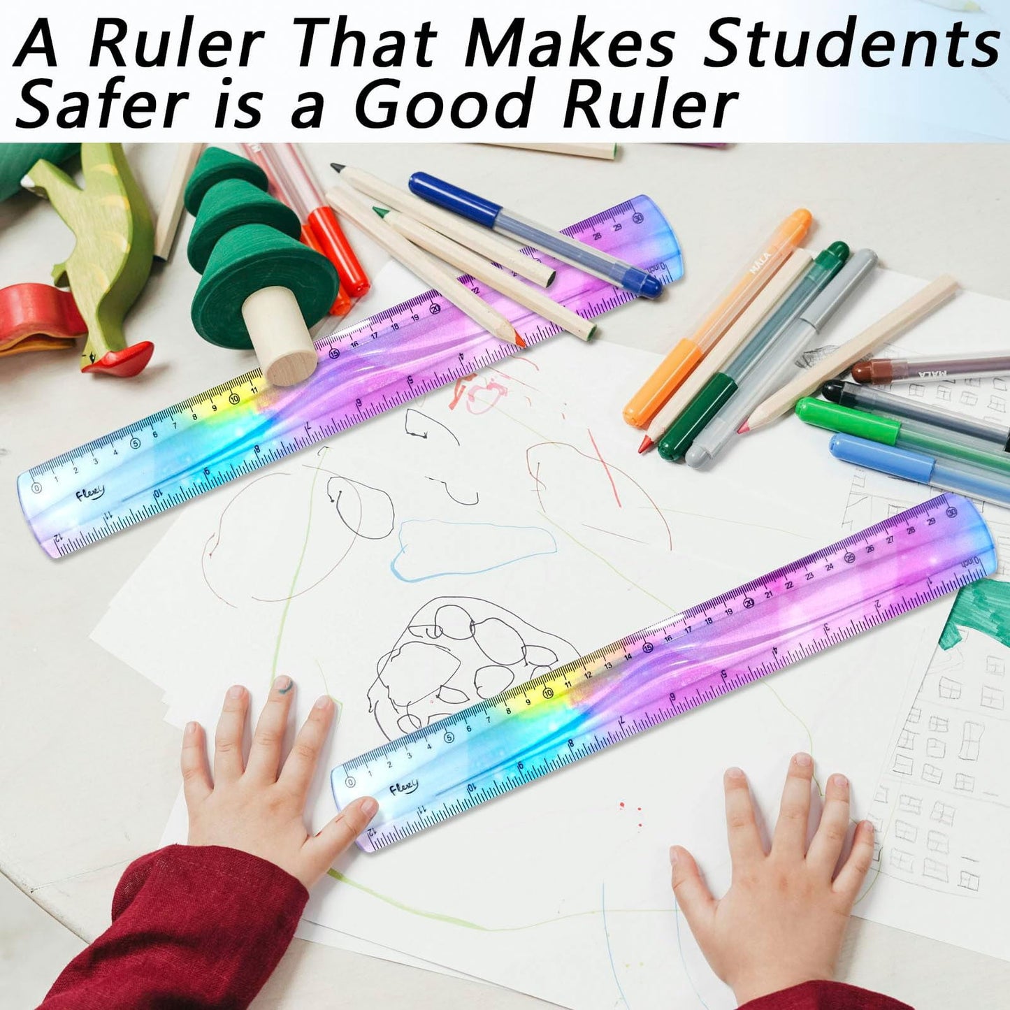 JWDX Hot Clearance! 12 Inch Flexible Ruler Bendable Plastic Ruler Soft Bendable Gradient Colour Rulers with Centimeters and Inches for stǔdənt Schǒ-ǒl Classroom, 1 30Cm Colorful Flexible Ruler Colorful flexible ruler Light blue