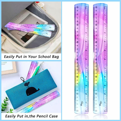 JWDX Hot Clearance! 12 Inch Flexible Ruler Bendable Plastic Ruler Soft Bendable Gradient Colour Rulers with Centimeters and Inches for stǔdənt Schǒ-ǒl Classroom, 1 30Cm Colorful Flexible Ruler Colorful flexible ruler Light blue