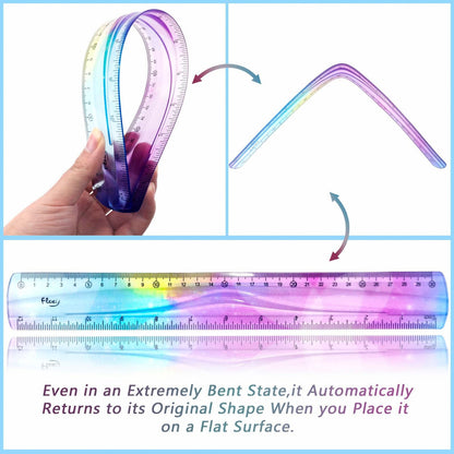 JWDX Hot Clearance! 12 Inch Flexible Ruler Bendable Plastic Ruler Soft Bendable Gradient Colour Rulers with Centimeters and Inches for stǔdənt Schǒ-ǒl Classroom, 1 30Cm Colorful Flexible Ruler Colorful flexible ruler Light blue