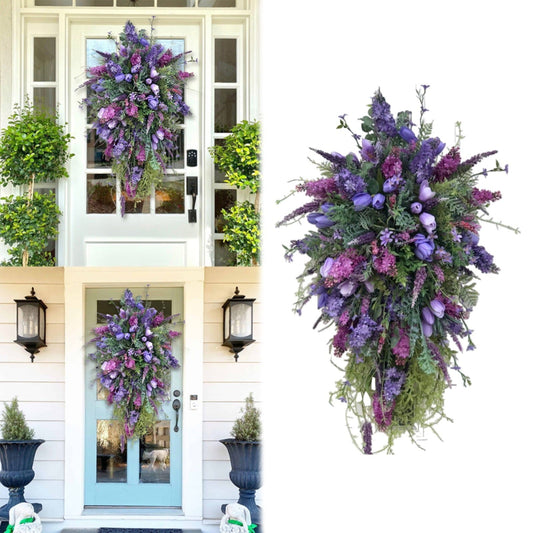 LGCASL Spring Summer Front Door Teardrop Wreath Artificial Floral Wreath for Home Decor Spring Floral Door Wreath for All Home Decoration for Wall Door and Outside, 1 Wreath Front Door Wreath Green