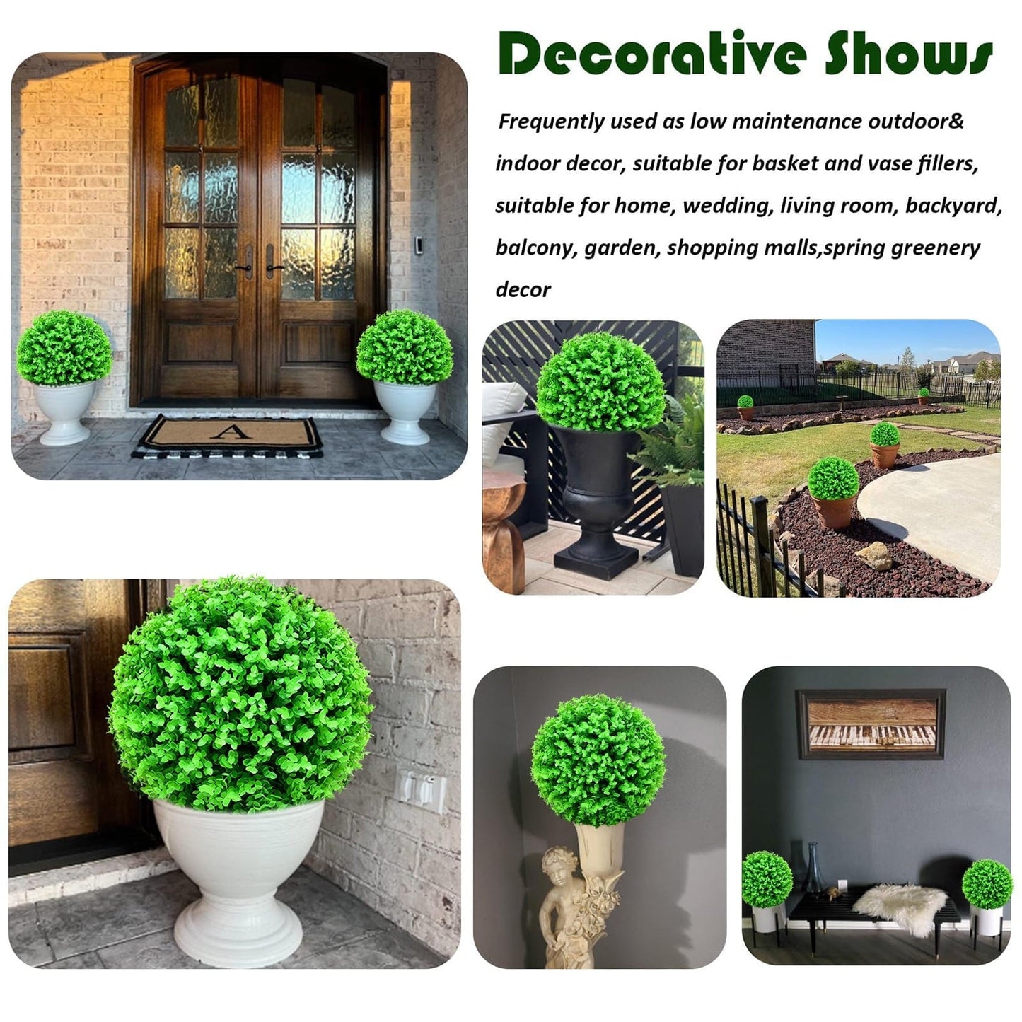 LGCASL Simulation Artificial Plant Topiary Faux Decorative for Garden Backyard Balcony and Home Décor, Pine Needle Grass Ball*1 W (Outer Diameter 13cm) Simulation plant grass ball pine needles AA (Outer diameter 36cm)