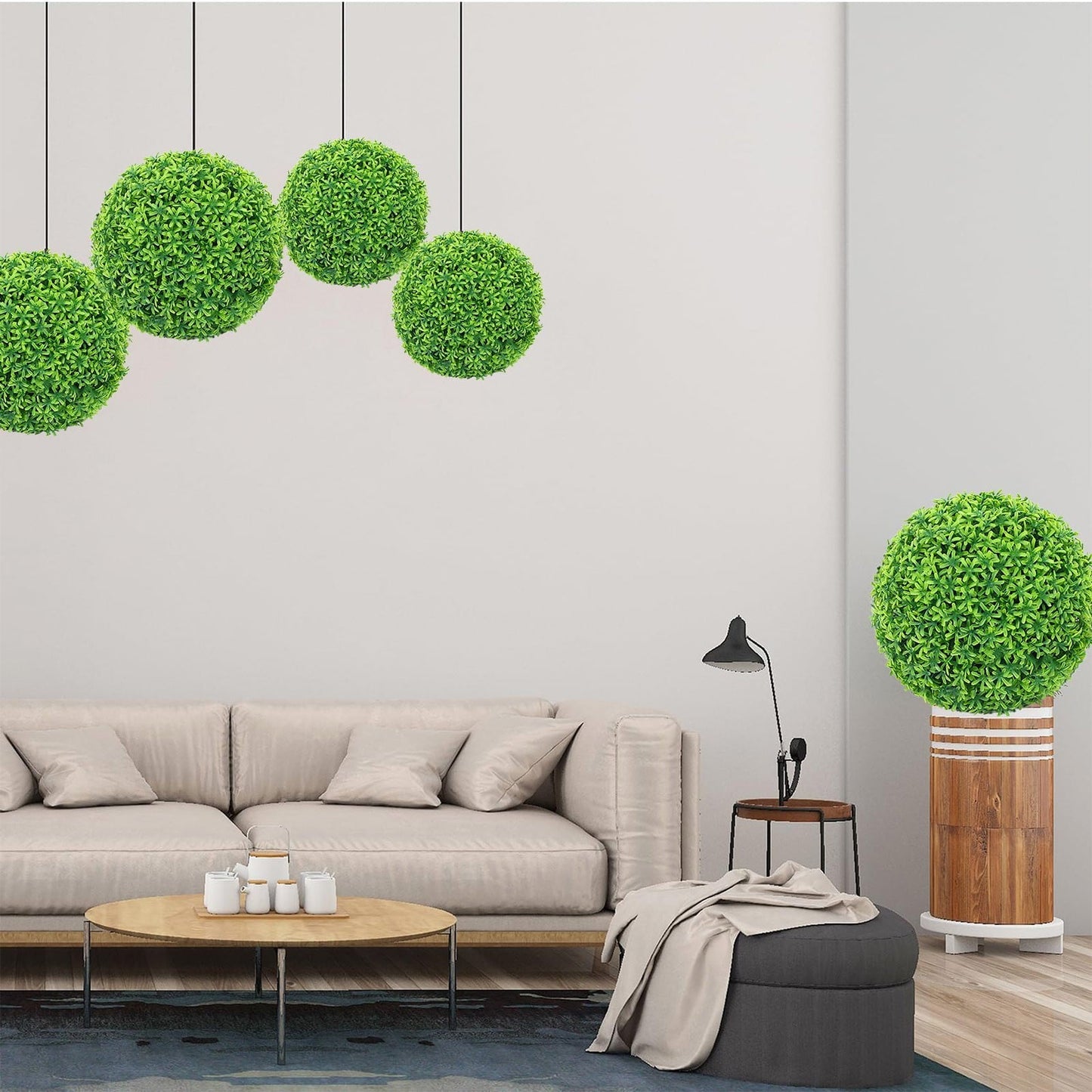 LGCASL Simulation Artificial Plant Topiary Faux Decorative for Garden Backyard Balcony and Home Décor, Pine Needle Grass Ball*1 W (Outer Diameter 13cm) Simulation plant grass ball pine needles AB (Outer diameter 48cm)